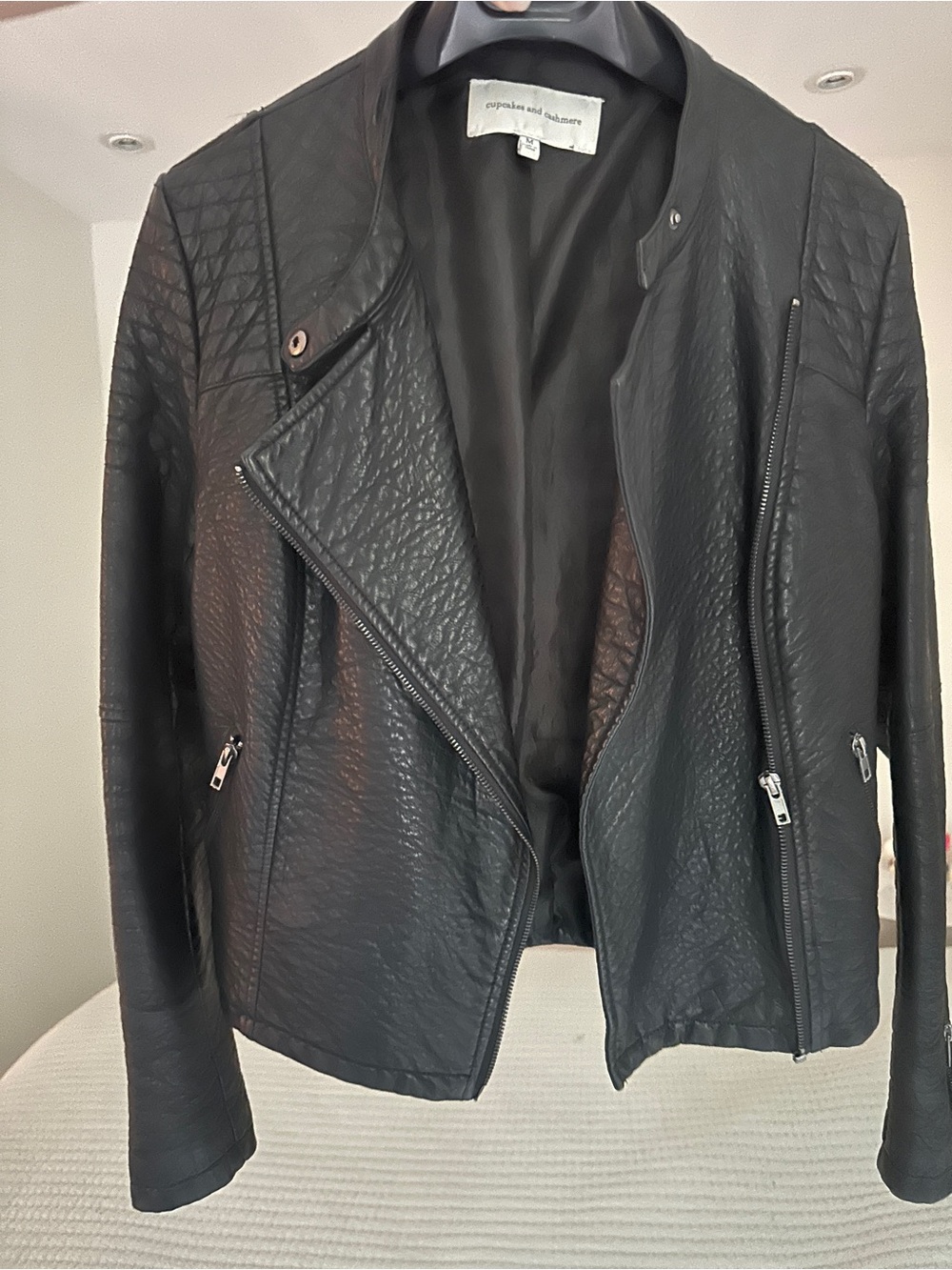 cupcakes & cashmere Black Quilted Leather Moto Jacket